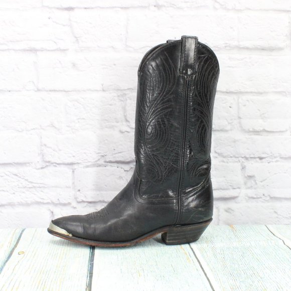 Code West Shoes - Code West Black Leather Mid Calf Cowboy Western Boot Size 7.5 M